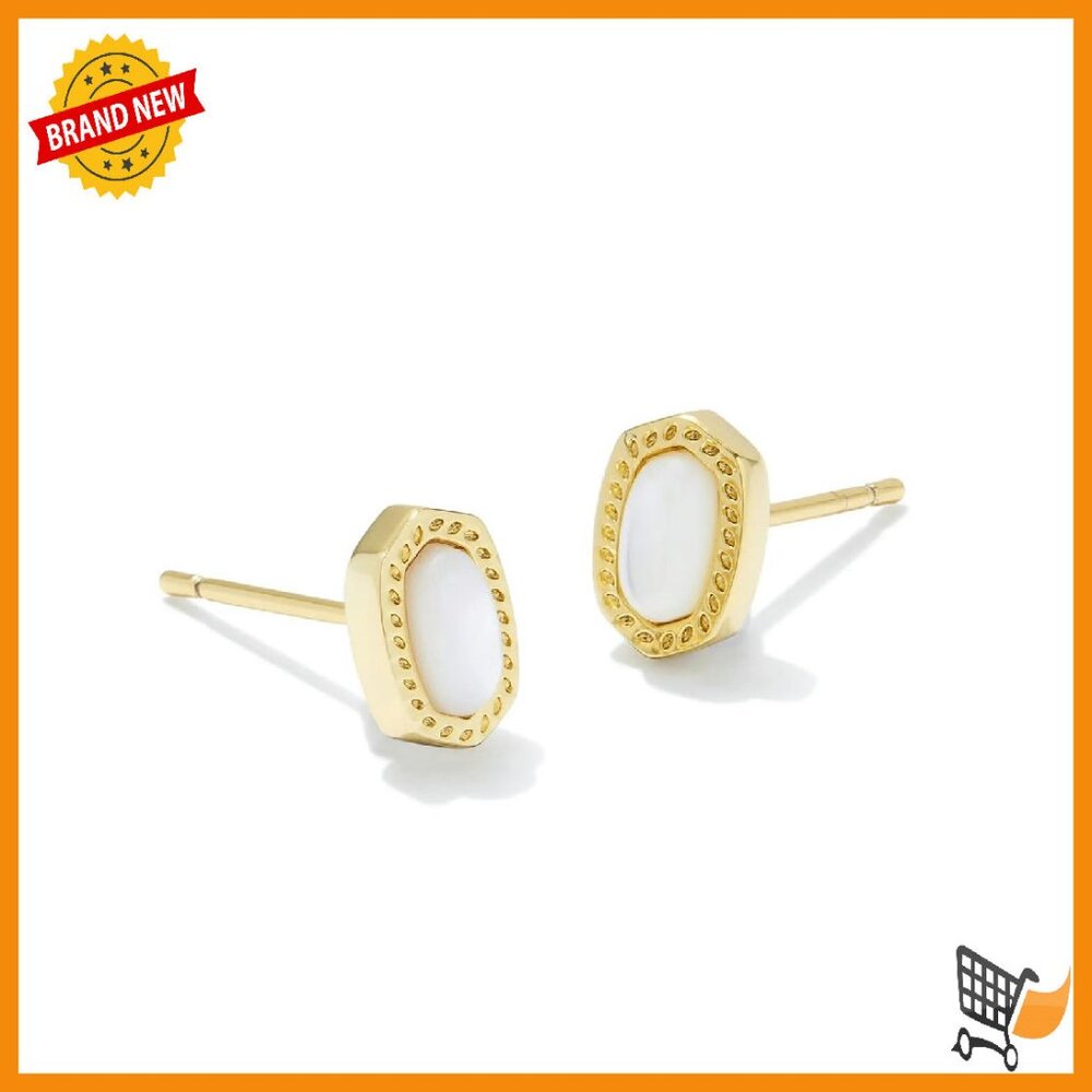 14k Gold-Plated Stud Earrings With Mother Of Pearl, Dainty Hoofprint Design
